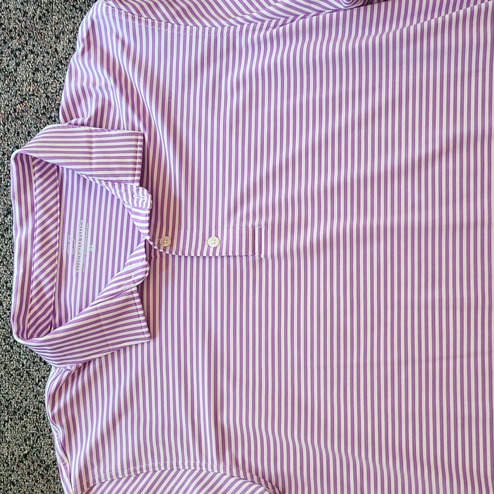 Vineyard Vines purple striped performance polo